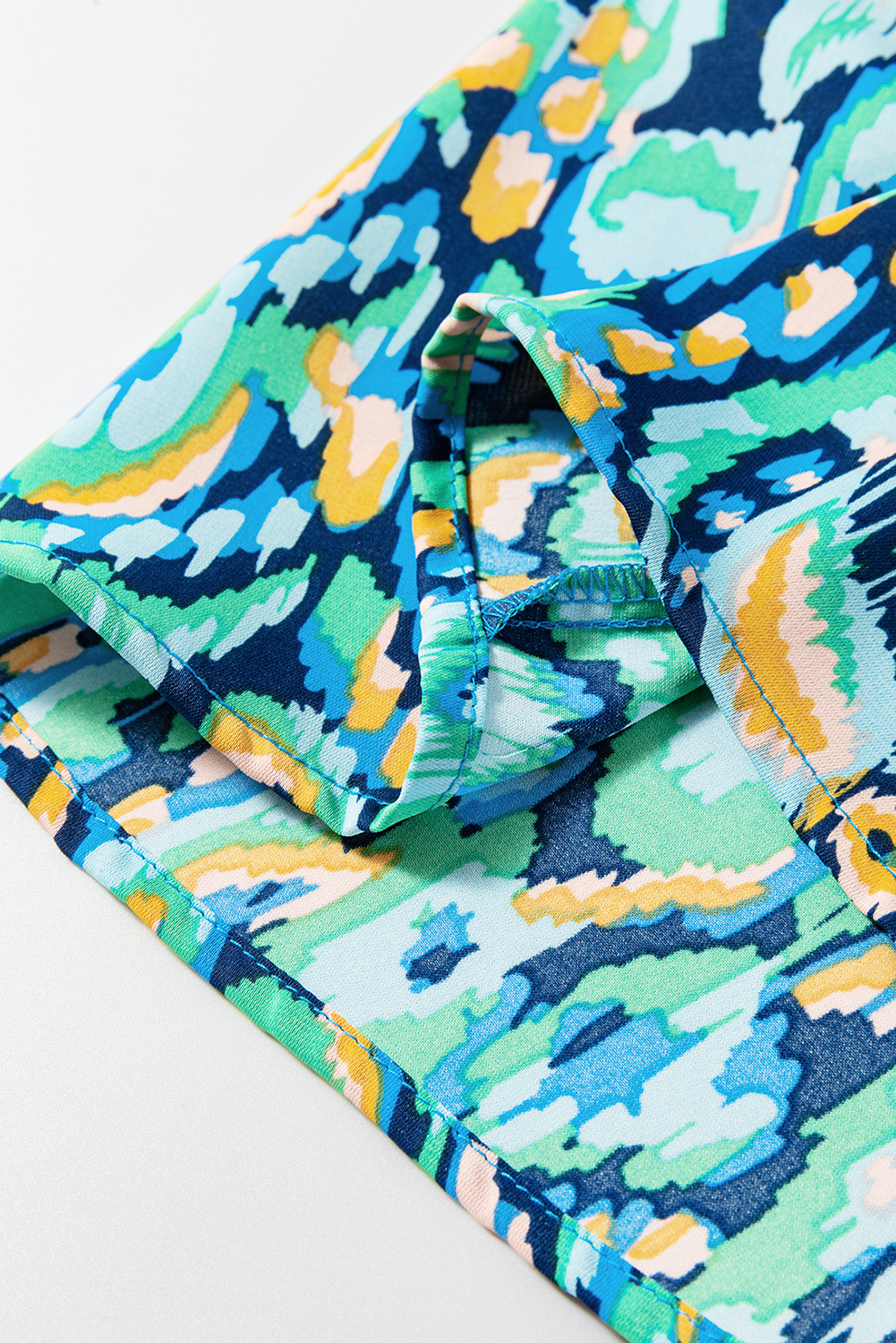 Green Abstract Print Puff Sleeve V Neck High Waist Romper - loveforevers