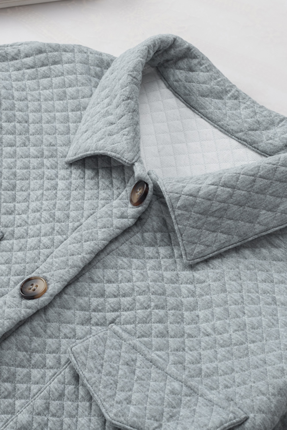 Gray Retro Quilted Flap Pocket Button Shacket - loveforevers