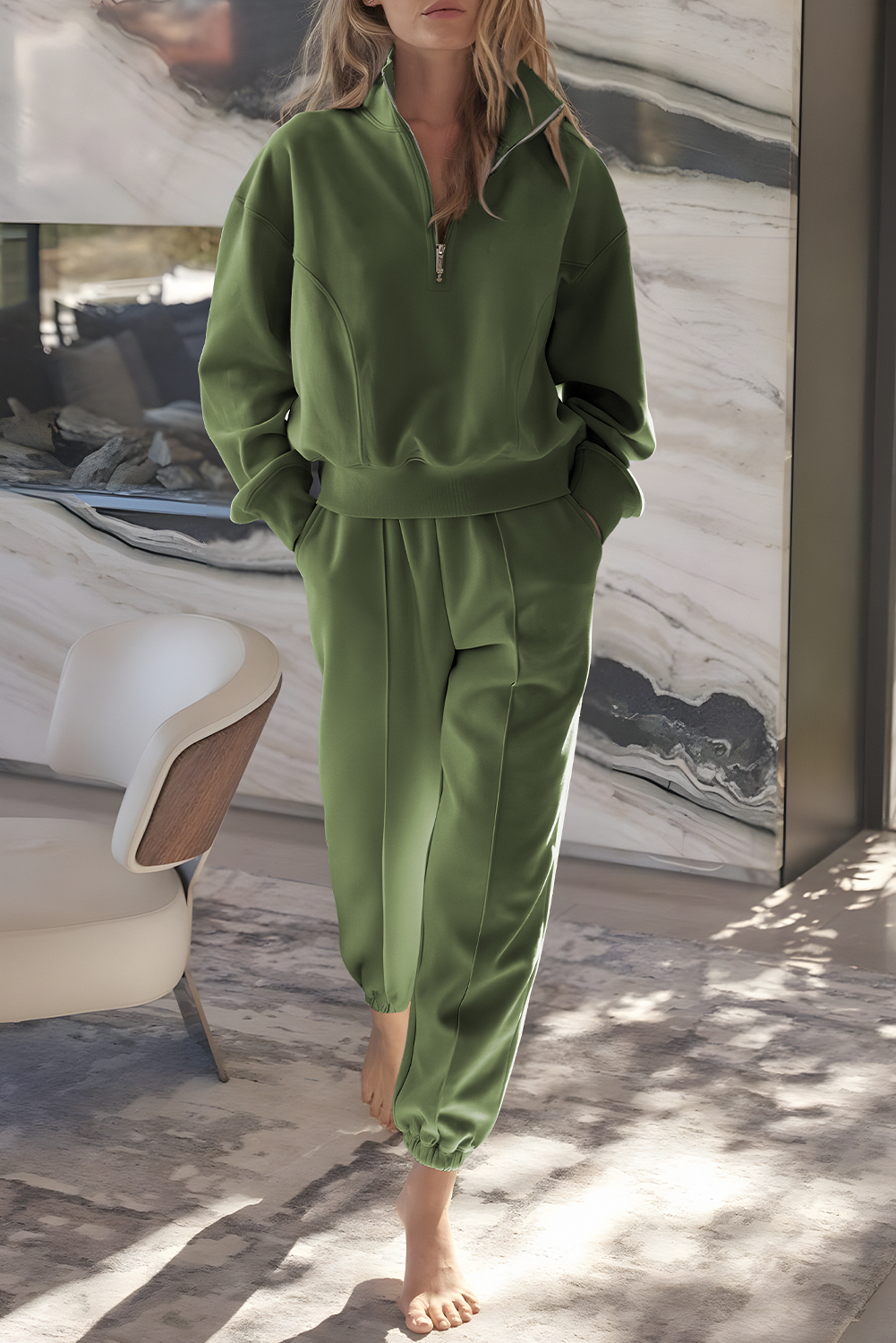 Vineyard Green Half Zip up Pullover Active Top and Joggers Set - loveforevers