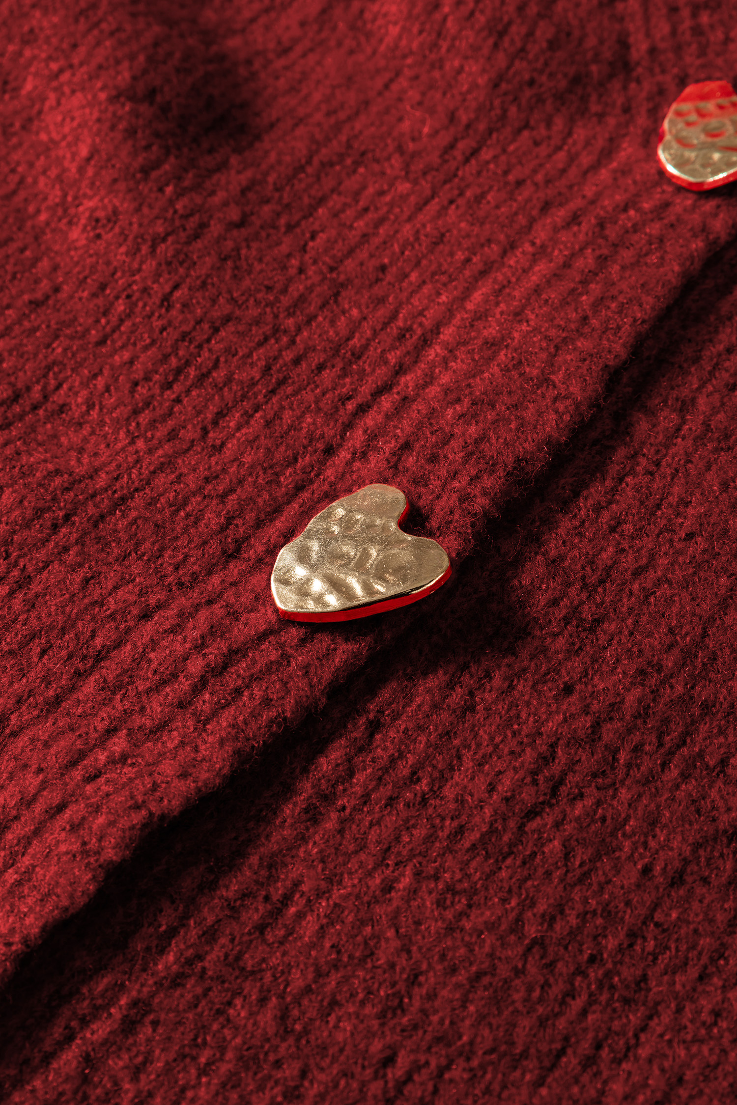 Fiery Red Heart Metal Button V Neck Cardigan Sweater - loveforevers