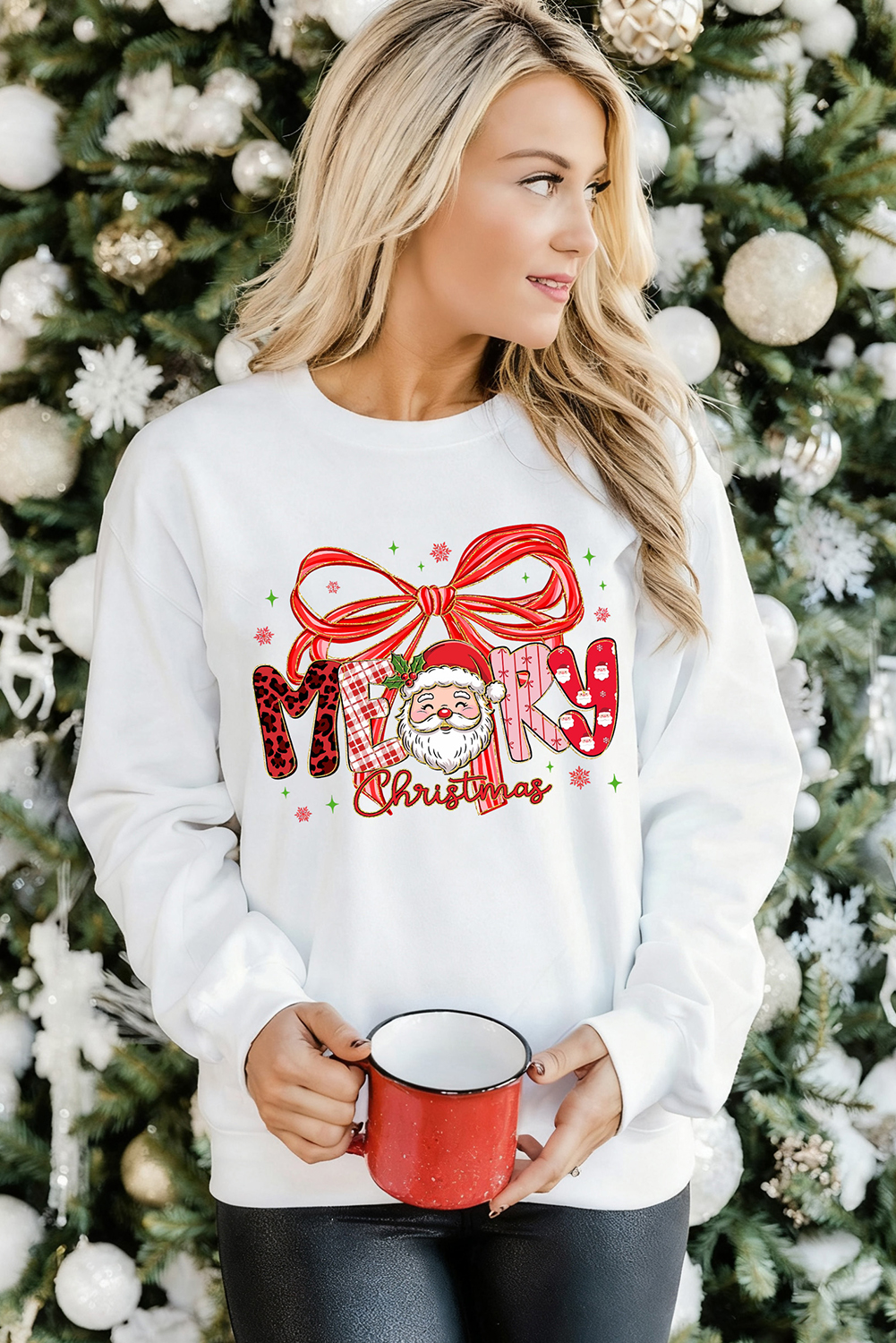 White Cute Merry Christmas Graphic Holiday Sweatshirt - loveforevers