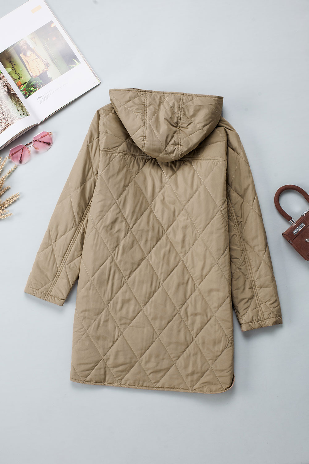 Green Quilted Snap Button Hooded Puffer Coat - loveforevers