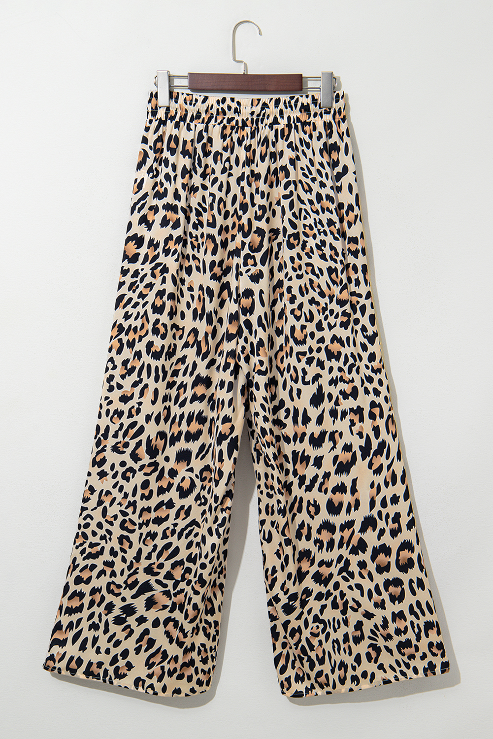 Parchment Leopard Drawstring Elastic Waistband Flowy Wide Leg Pants - loveforevers