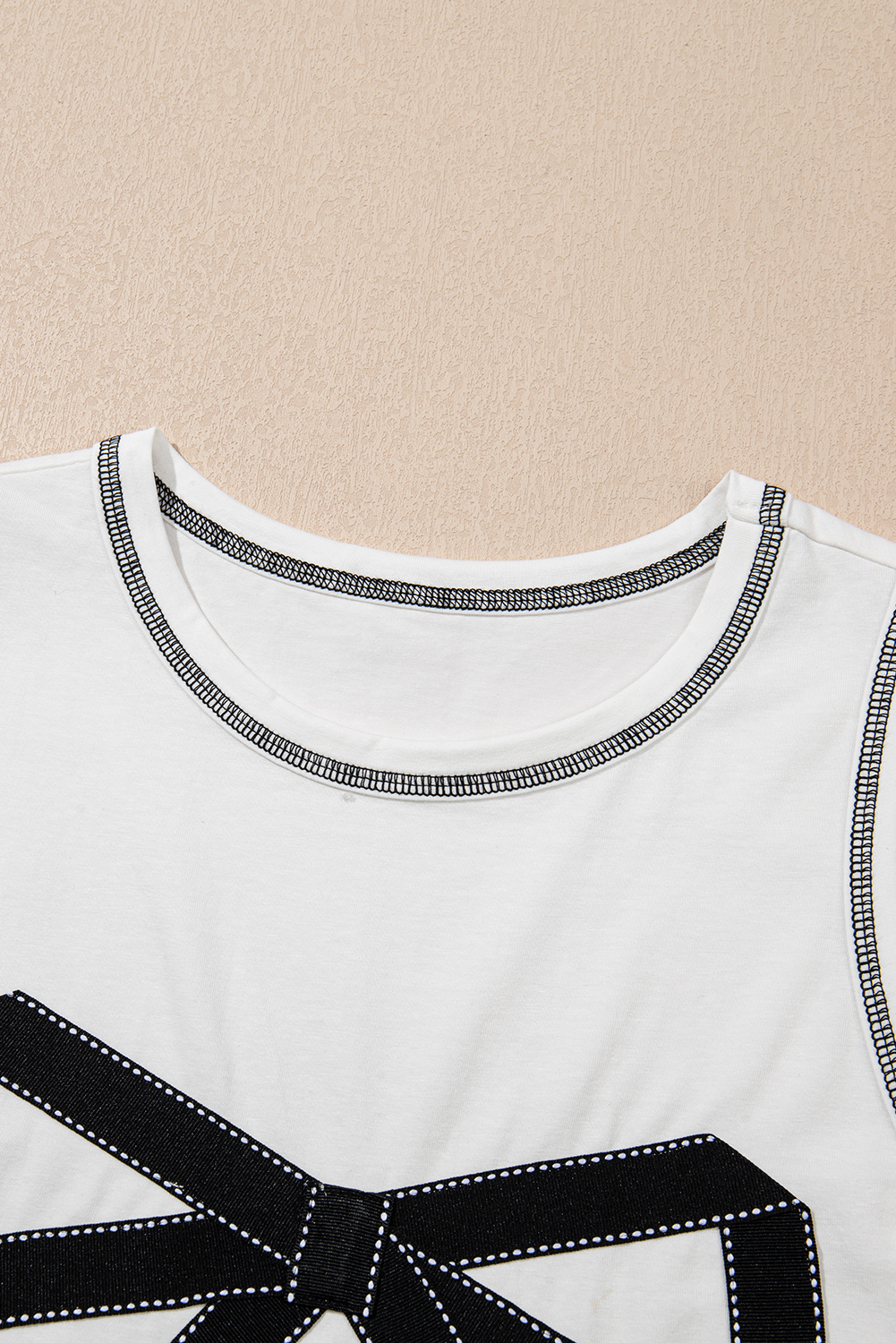 White Sweet Bow Stitching Trim Sleeveless Top - loveforevers