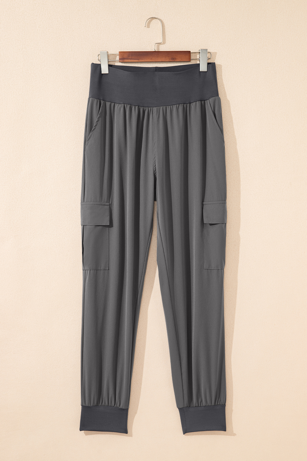 Black Elastic High Waist Pocketed Cargo Jogger Pants - loveforevers