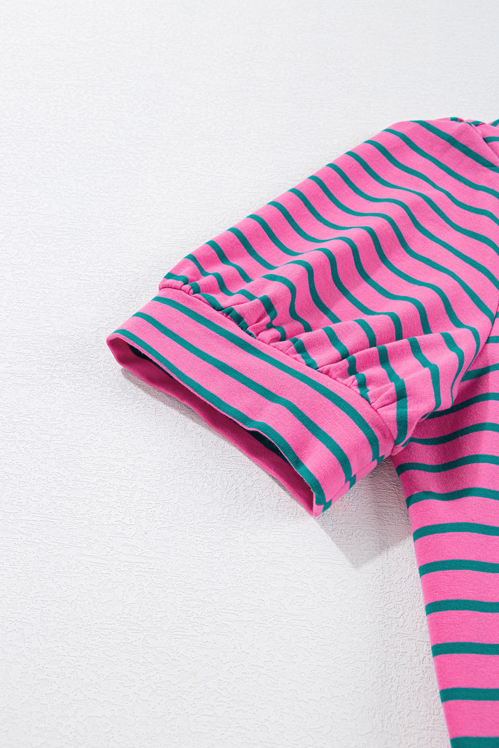 Pink Stripe Collared V Neck Puff Sleeve T Shirt Dress - loveforevers