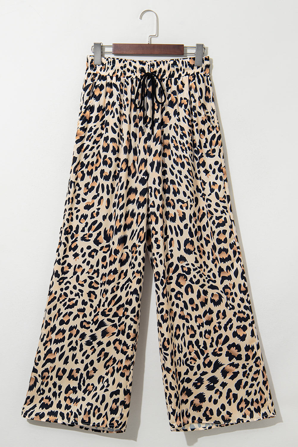 Parchment Leopard Drawstring Elastic Waistband Flowy Wide Leg Pants - loveforevers