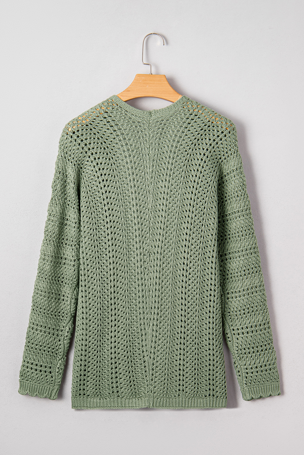 Green Bay Scalloped Edge Eyelet Knit Batwing Sleeve Cardigan - loveforevers