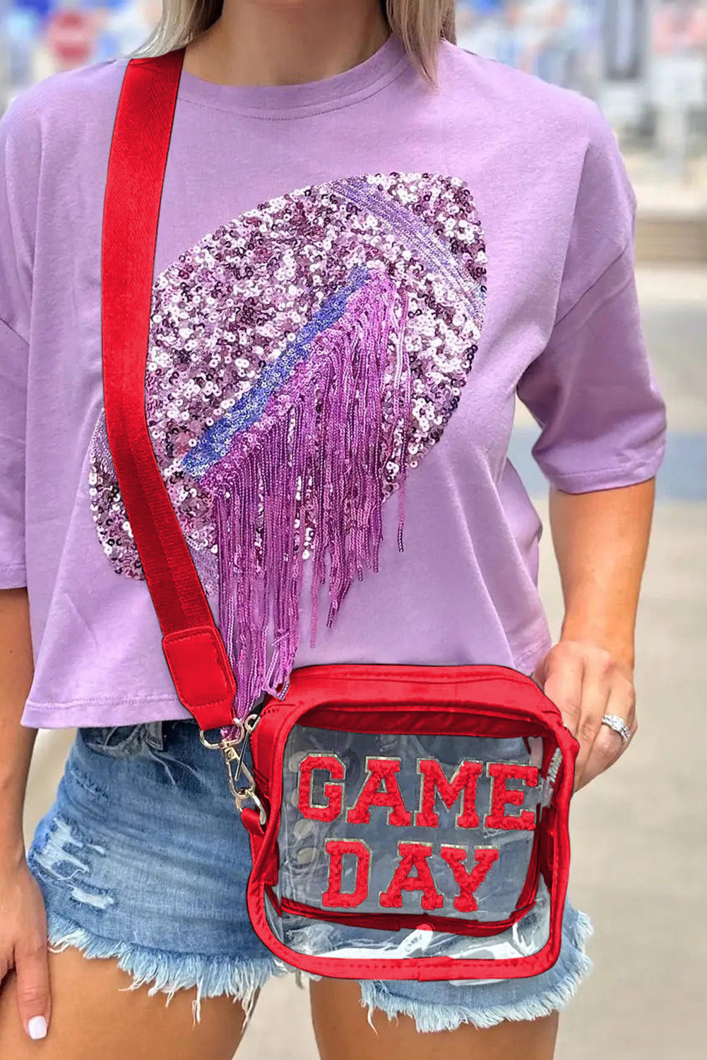 Black GAME DAY Rugby Football Clear Shoulder Bag - loveforevers