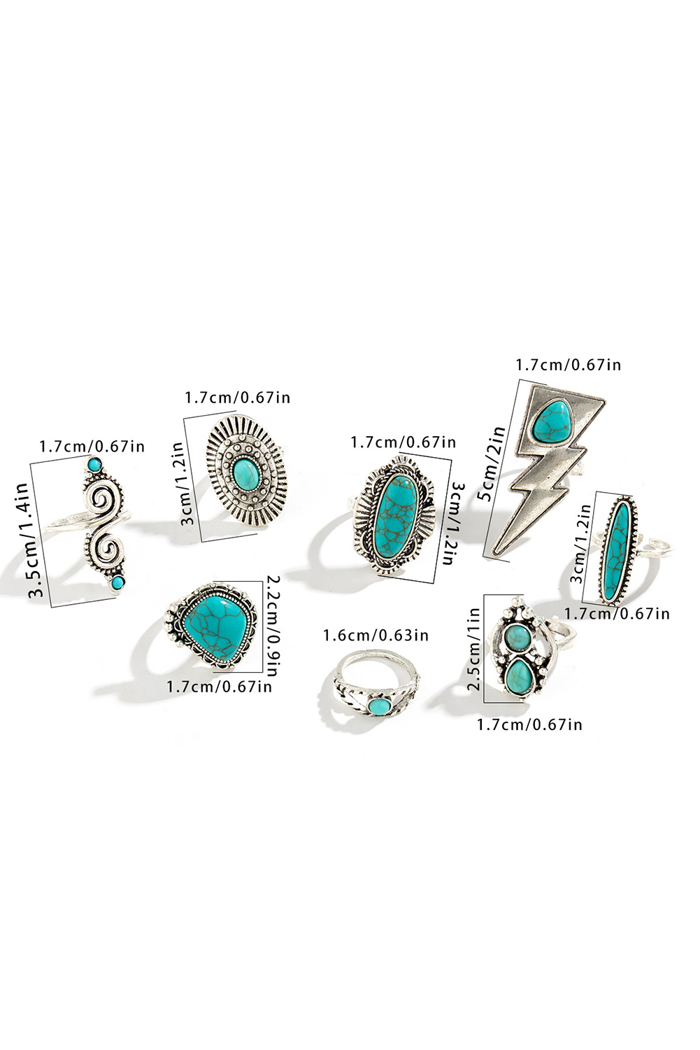 Silvery 8pcs Turquoise Inlay Western Ring Set - loveforevers