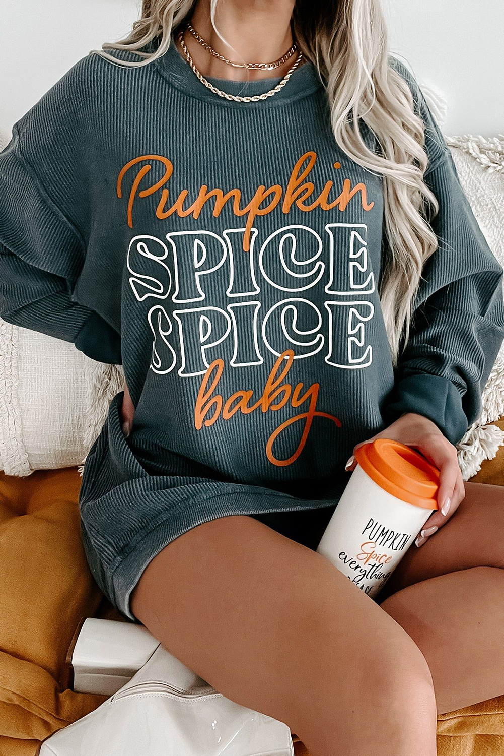 Dark Grey Pumpkin Spice Baby Graphic Textured Sweatshirt - loveforevers