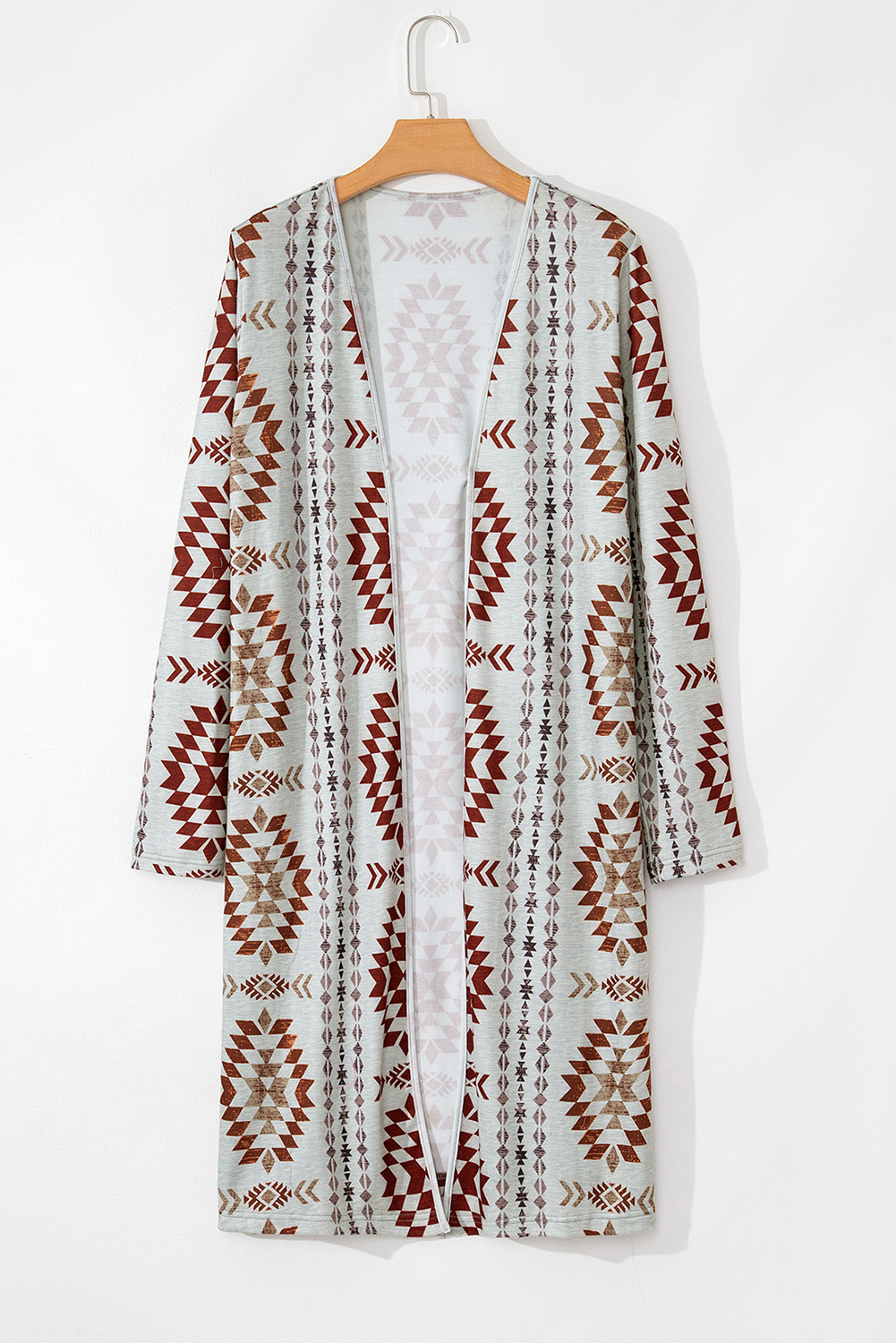 Brown Western Aztec Printed Open Front Long Cardigan - loveforevers