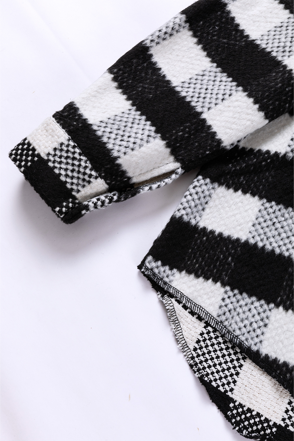 Black Plaid Textured Flap Pocket Shacket - loveforevers