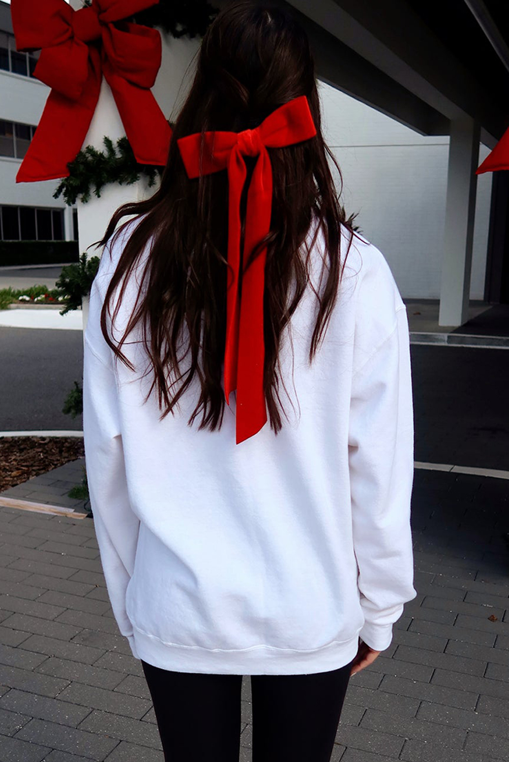 White Diverse Bow Embroidery Drop Shoulder Sweatshirt - loveforevers