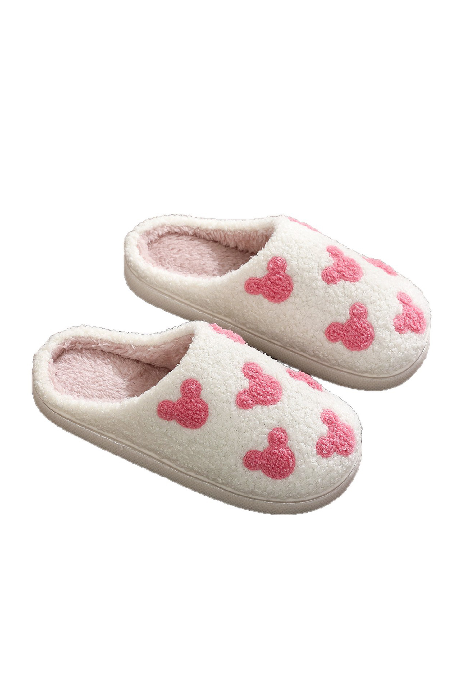 White Mickey Mouse Cartoon Head Pattern Plush House Slippers - loveforevers