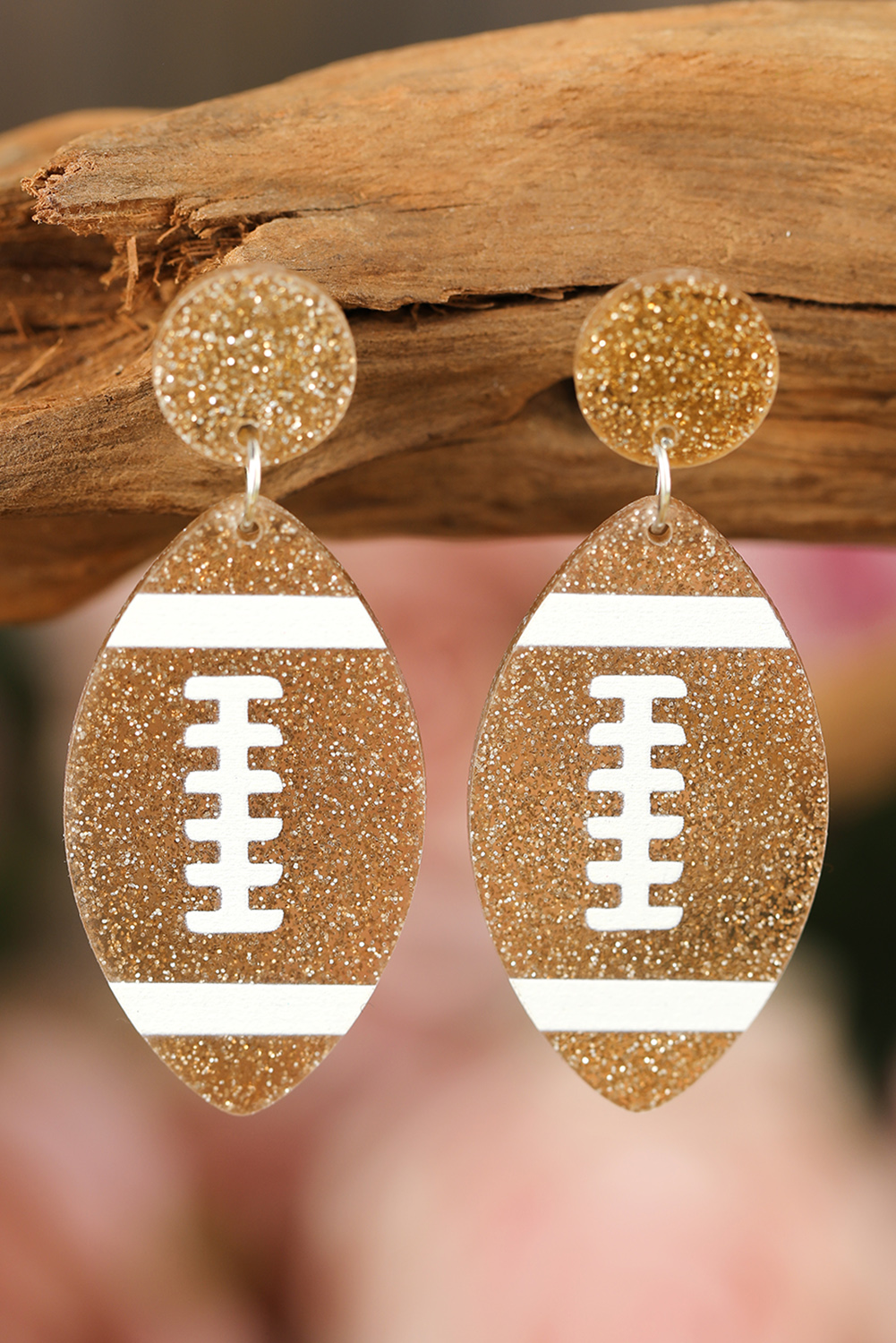Brown Glittering Rugby Football Pendant Game Day Earrings - loveforevers