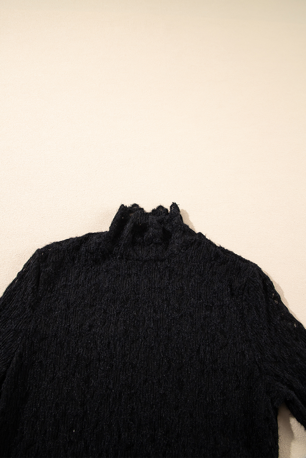 Black Flower Lace See Through Mock Neck Long Sleeve Top - loveforevers