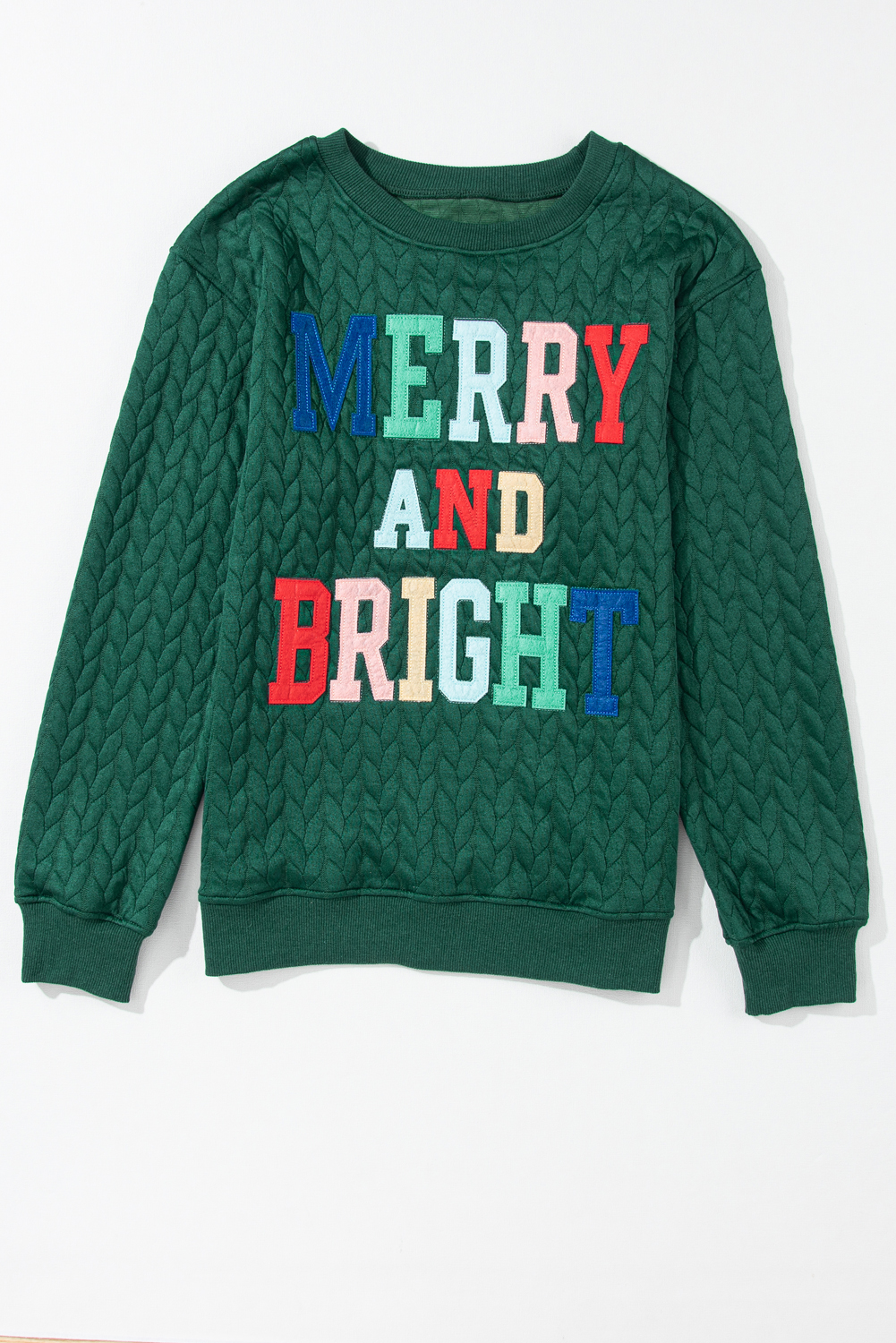 White LOVE Chenille Embroidered Cable Knit Pullover Sweatshirt - loveforevers