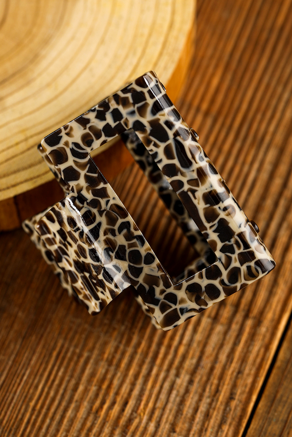 White Leopard Print Cutout Square Claw Clip - loveforevers