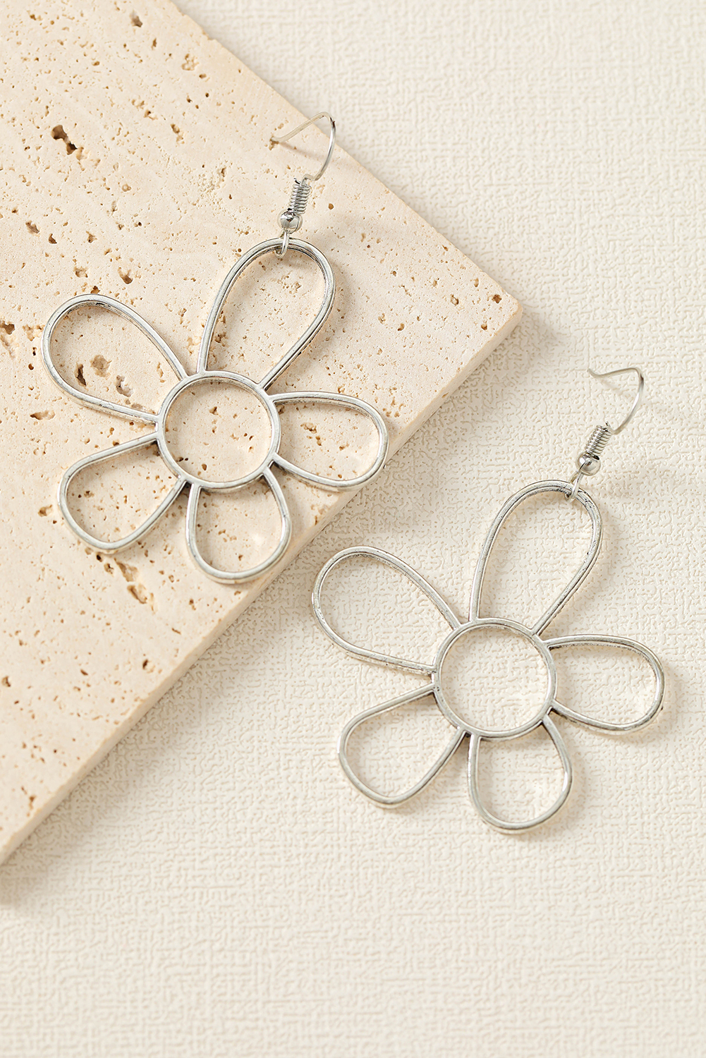 Silvery Alloy Hollowed Flower Hook Earrings - loveforevers