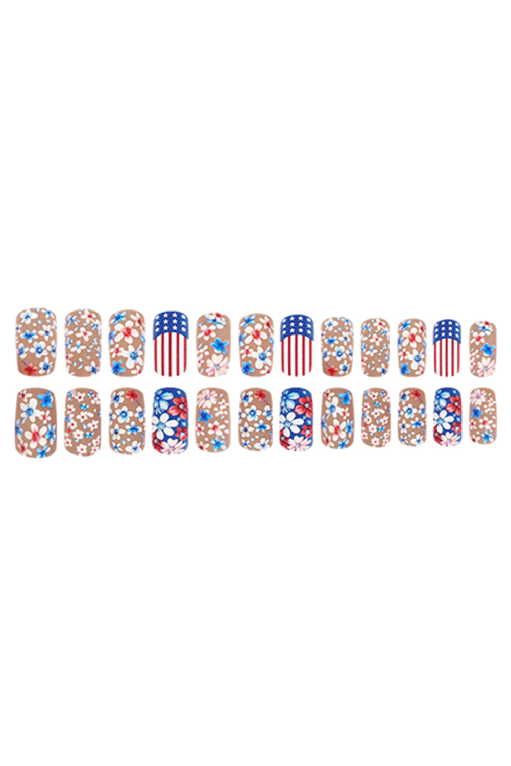 Sky Blue American Flag Flower Print Square False Nails - loveforevers