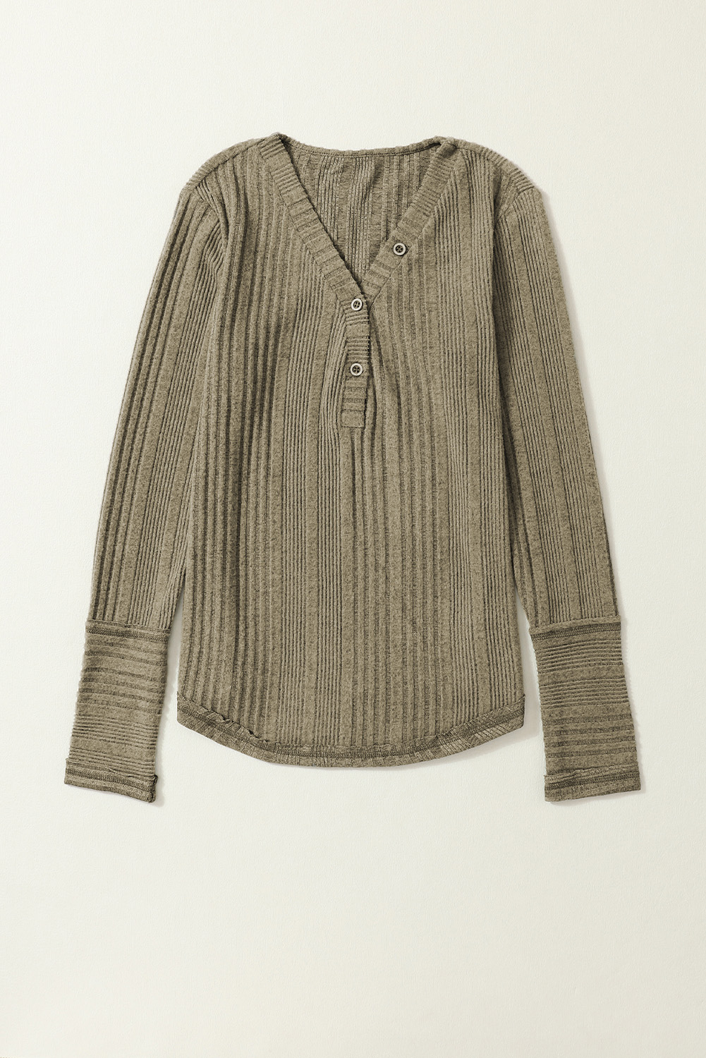 Jungle Green V Neck Buttoned Ribbed Knit Top - loveforevers