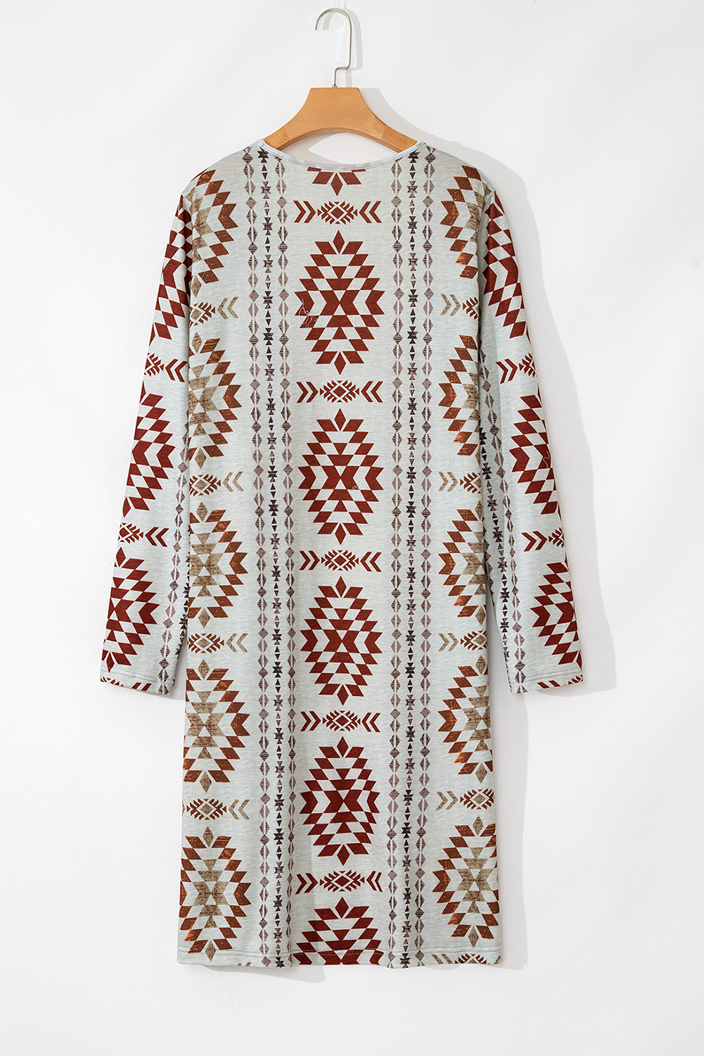 Brown Western Aztec Printed Open Front Long Cardigan - loveforevers