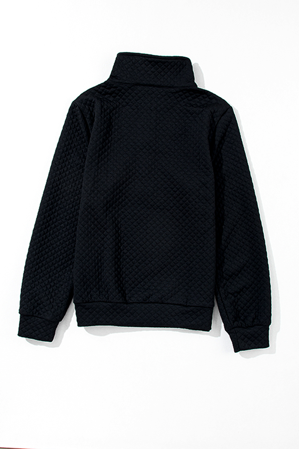 Black Solid Half Zipper Quilted Pullover Sweatshirt - loveforevers