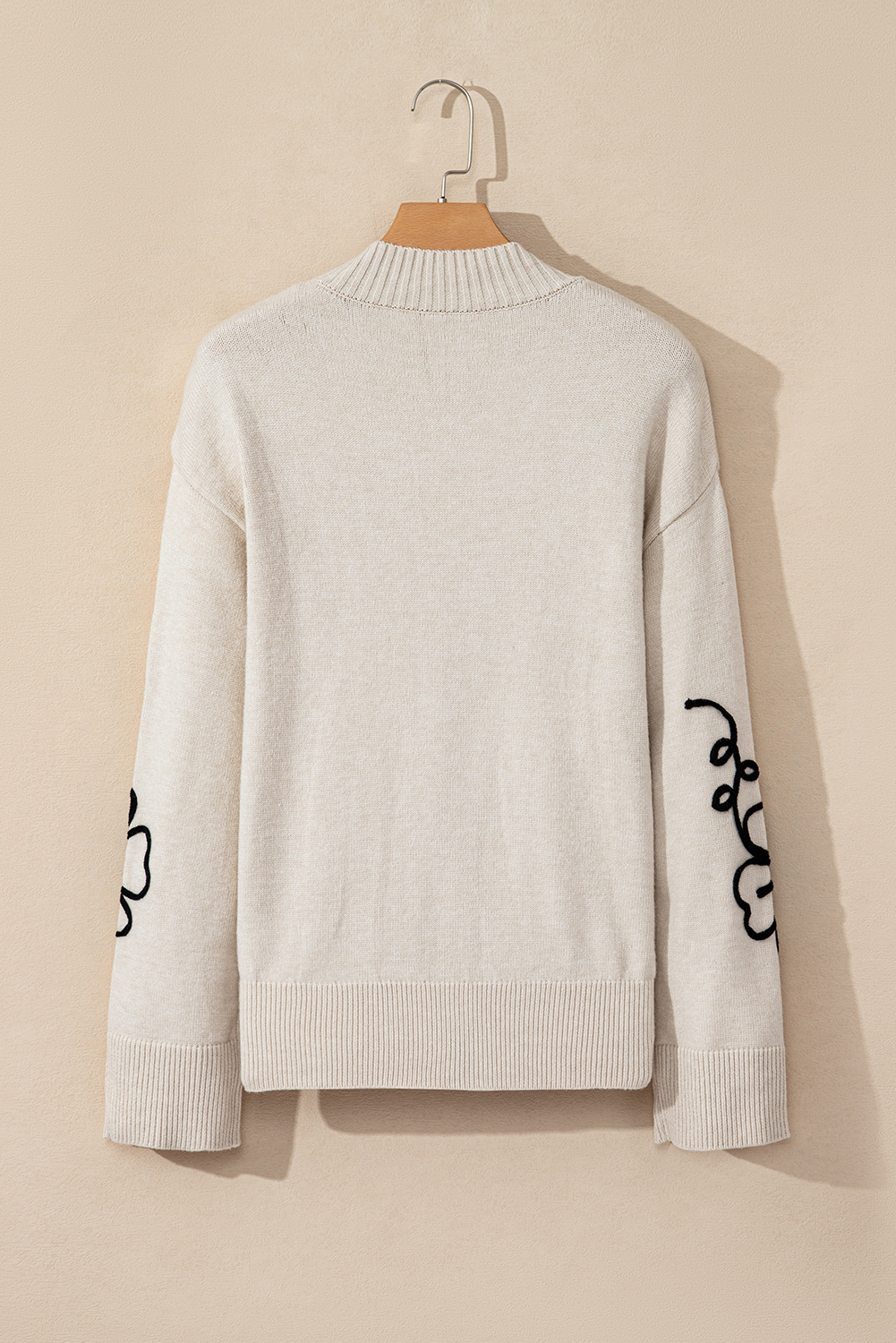 Beige Flower Stitching Mock Neck Sweater - loveforevers