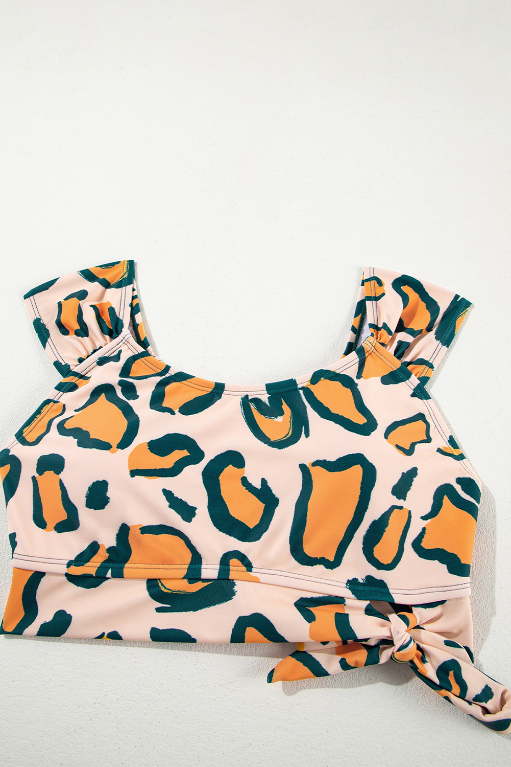 Green Leopard Print U Neck Knotted High Waist Bikini Set - loveforevers