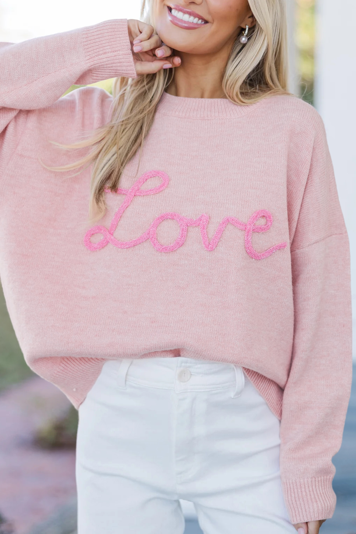 Pink Corded Love Script Graphic Baggy Sweater - loveforevers