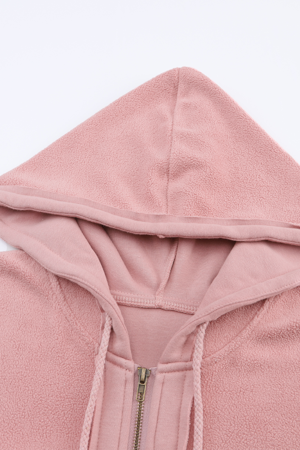 Pink Flap Pocket Drawstring Hood Zip Up Jacket - loveforevers