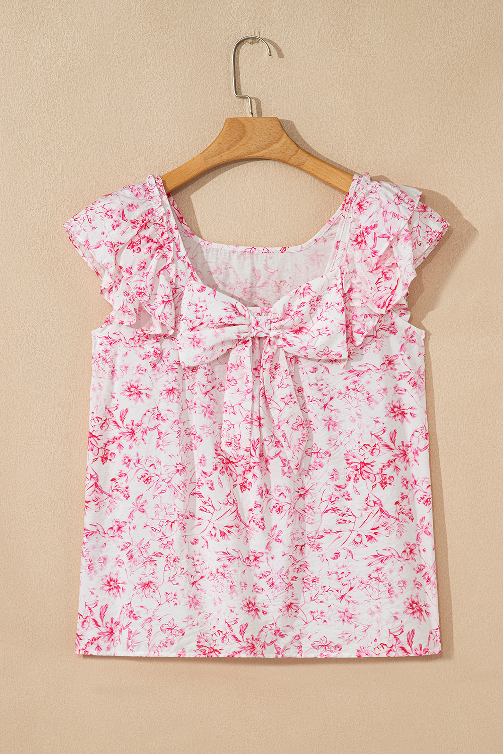Beau Blue Textured Bow Knot Frilled Butterfly Sleeve Blouse - loveforevers