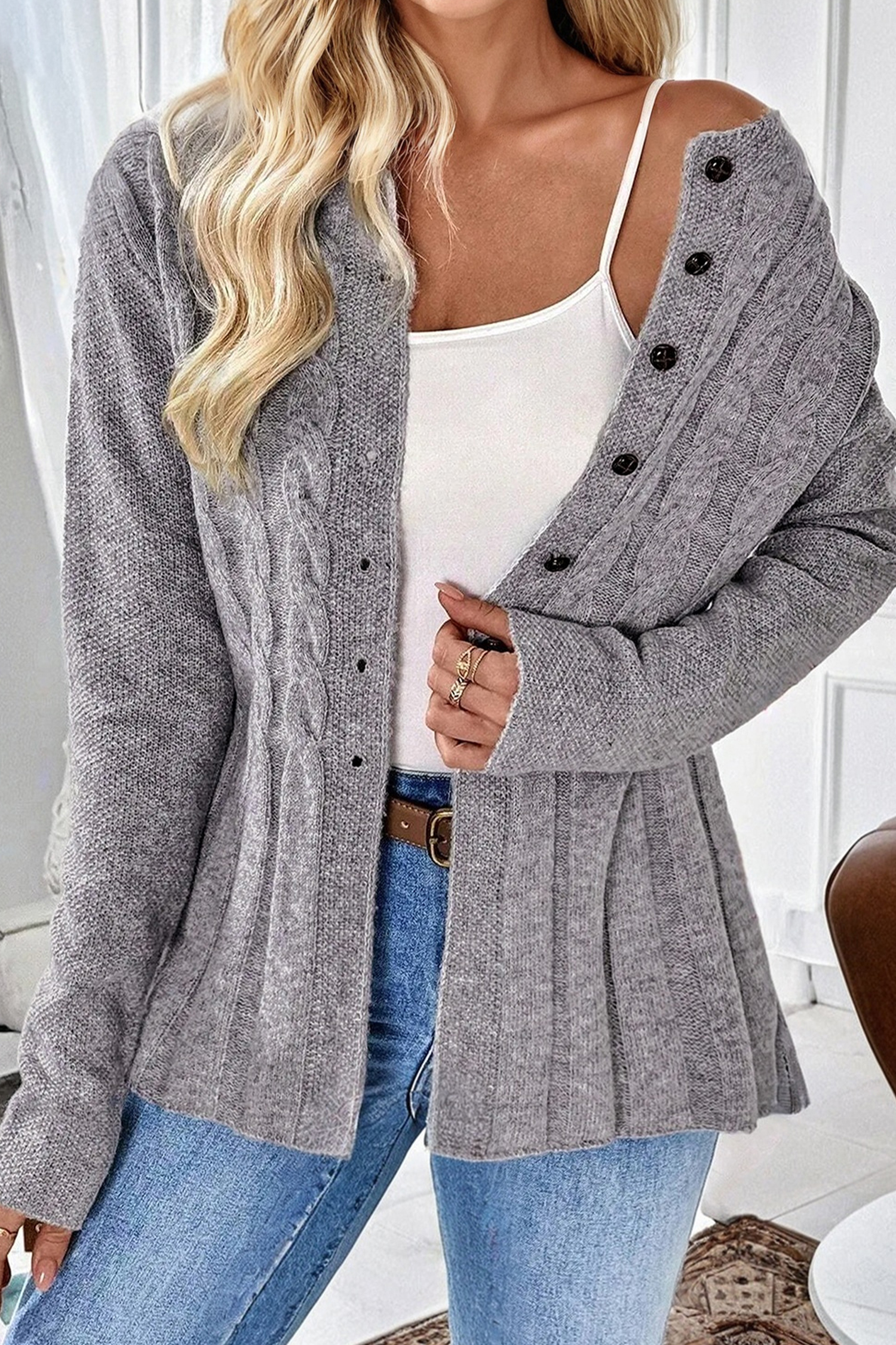 High Cable Knit Cardigan Sweater - loveforevers