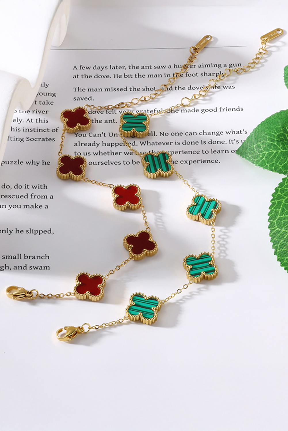 Fiery Red St Patricks Four Leaf Clover Chain Bracelet - loveforevers