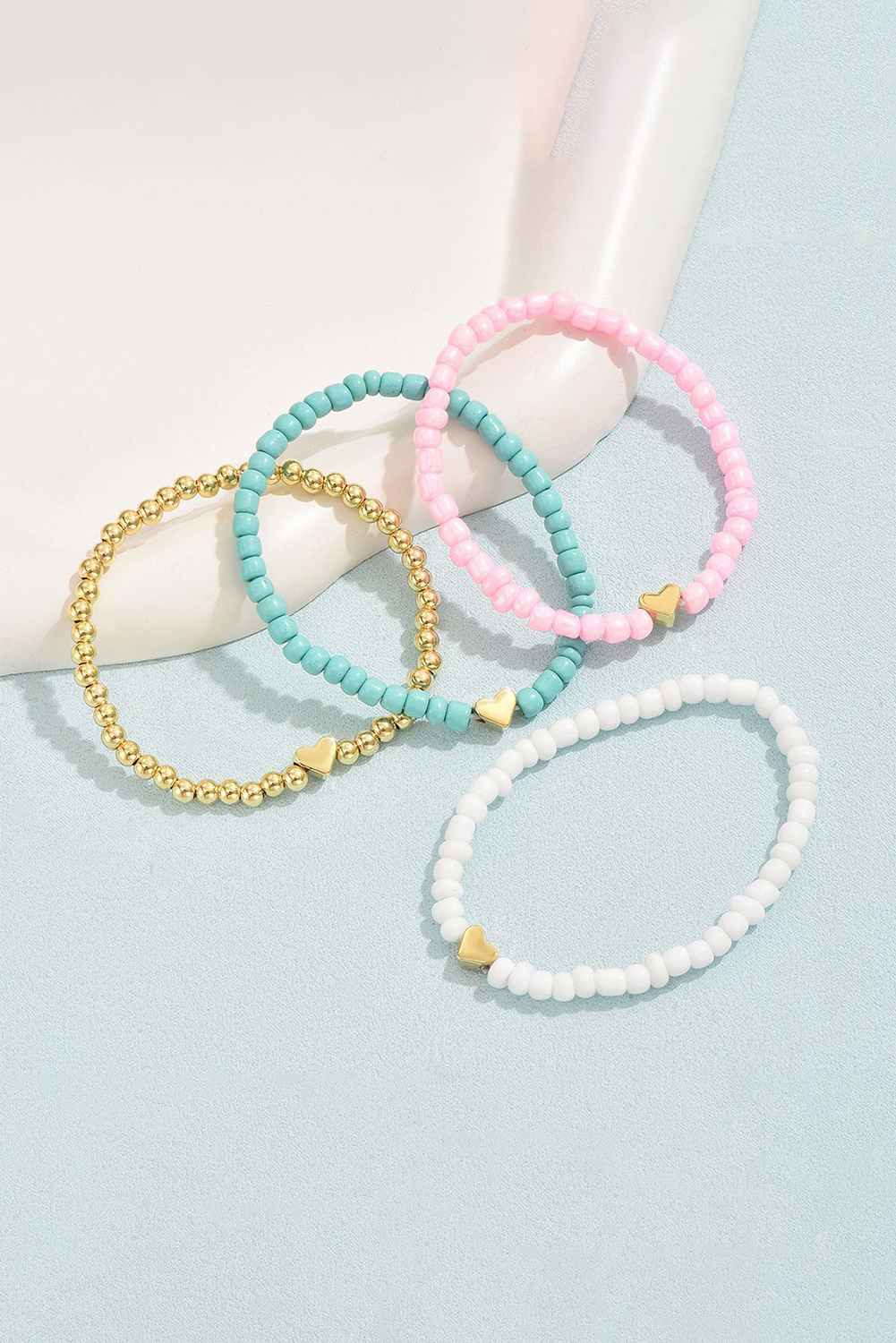 Pink Heart Beaded Multi Layered Bracelet Set - loveforevers