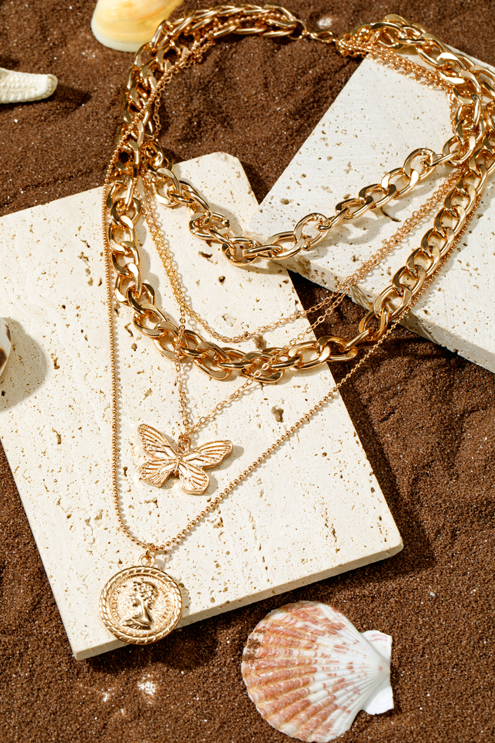 Gold Plated Alloy Multilayer Butterfly Charm Necklace - loveforevers