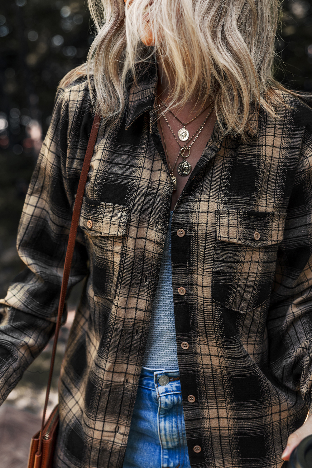 Multicolour Retro Plaid Double Flap Pocket Brushed Shacket - loveforevers