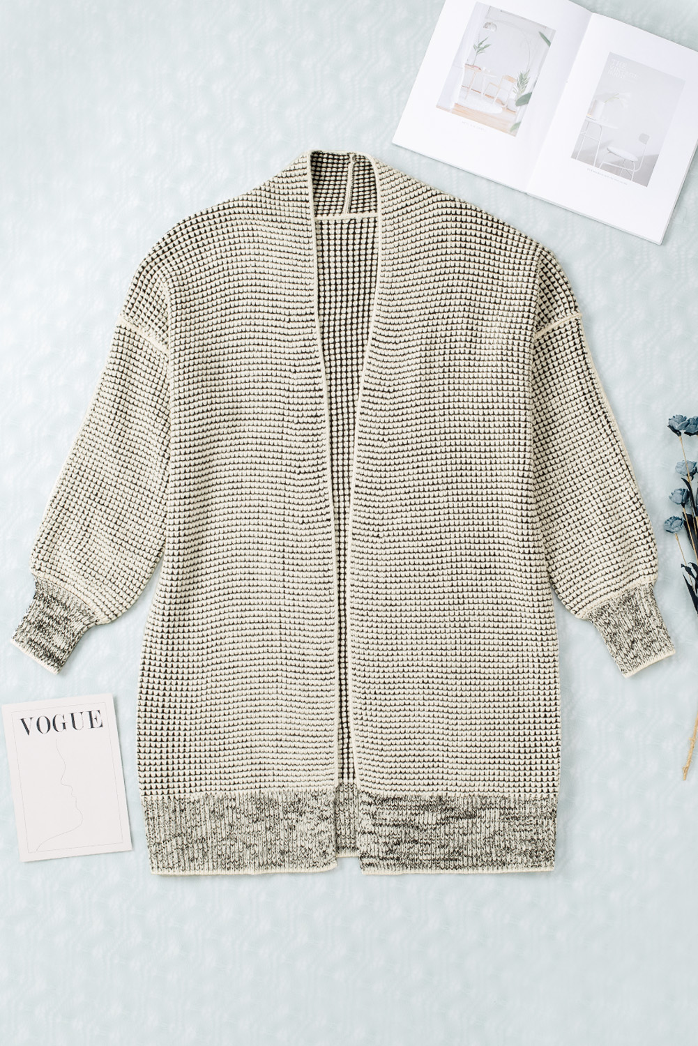 Apricot Plaid Knitted Long Open Front Cardigan - loveforevers