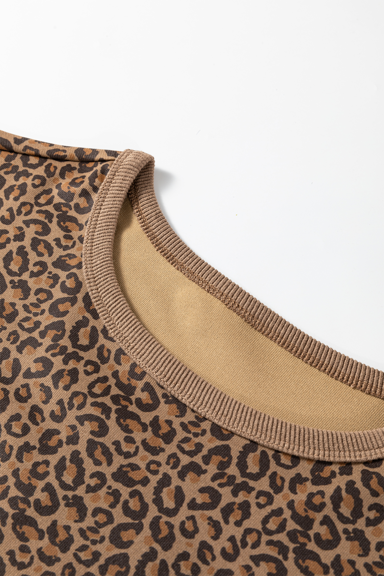 Khaki Fierce Leopard Crew Neck T Shirt - loveforevers