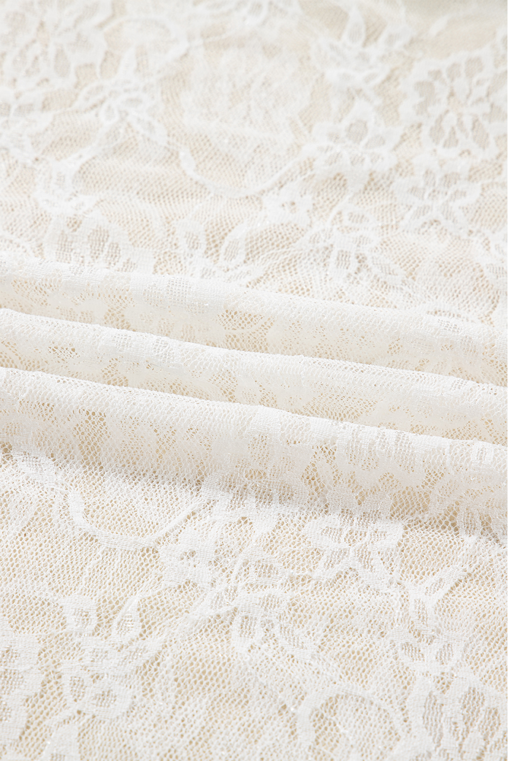White Sheer Lace Mesh Mock Neck Slim Fit Long Sleeve Top - loveforevers