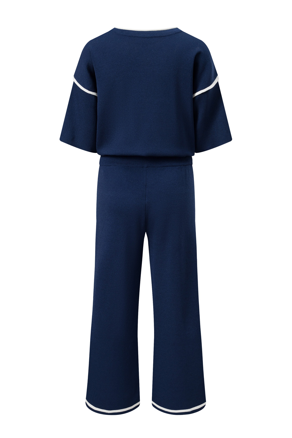 Blackish Green Contrast Trim Half Sleeve Top Drawstring Pants Loose 2pcs Sweater Suit - loveforevers