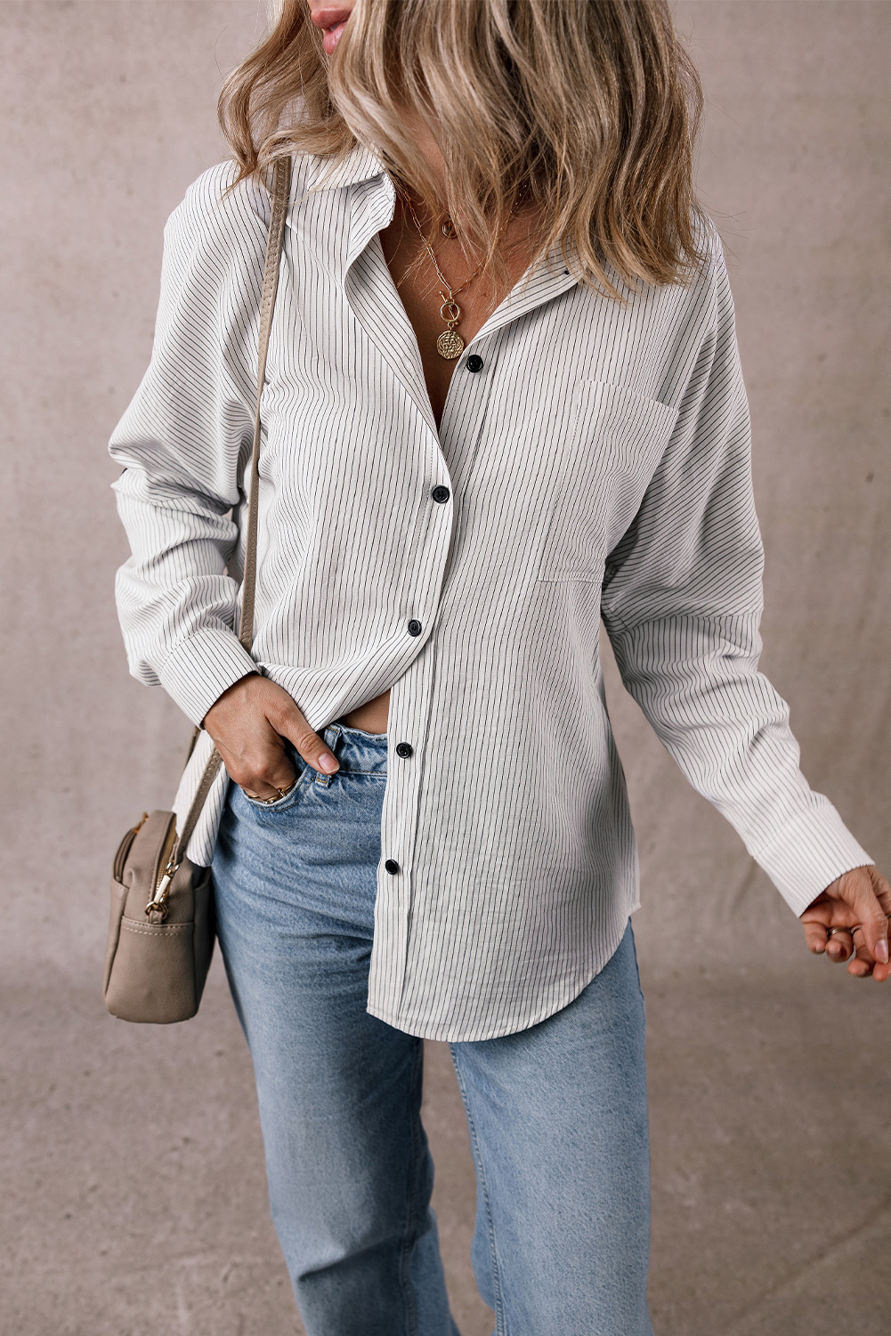 DEAR-LOVER Stripe Roll-tab Sleeve Pocketed Long Shirt - loveforevers