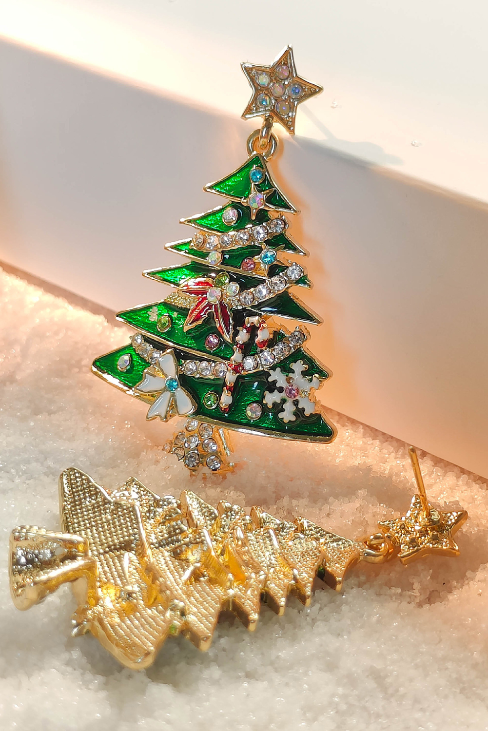 Bright Green Rhinestone Embellished Star Christmas Tree Earrings - loveforevers