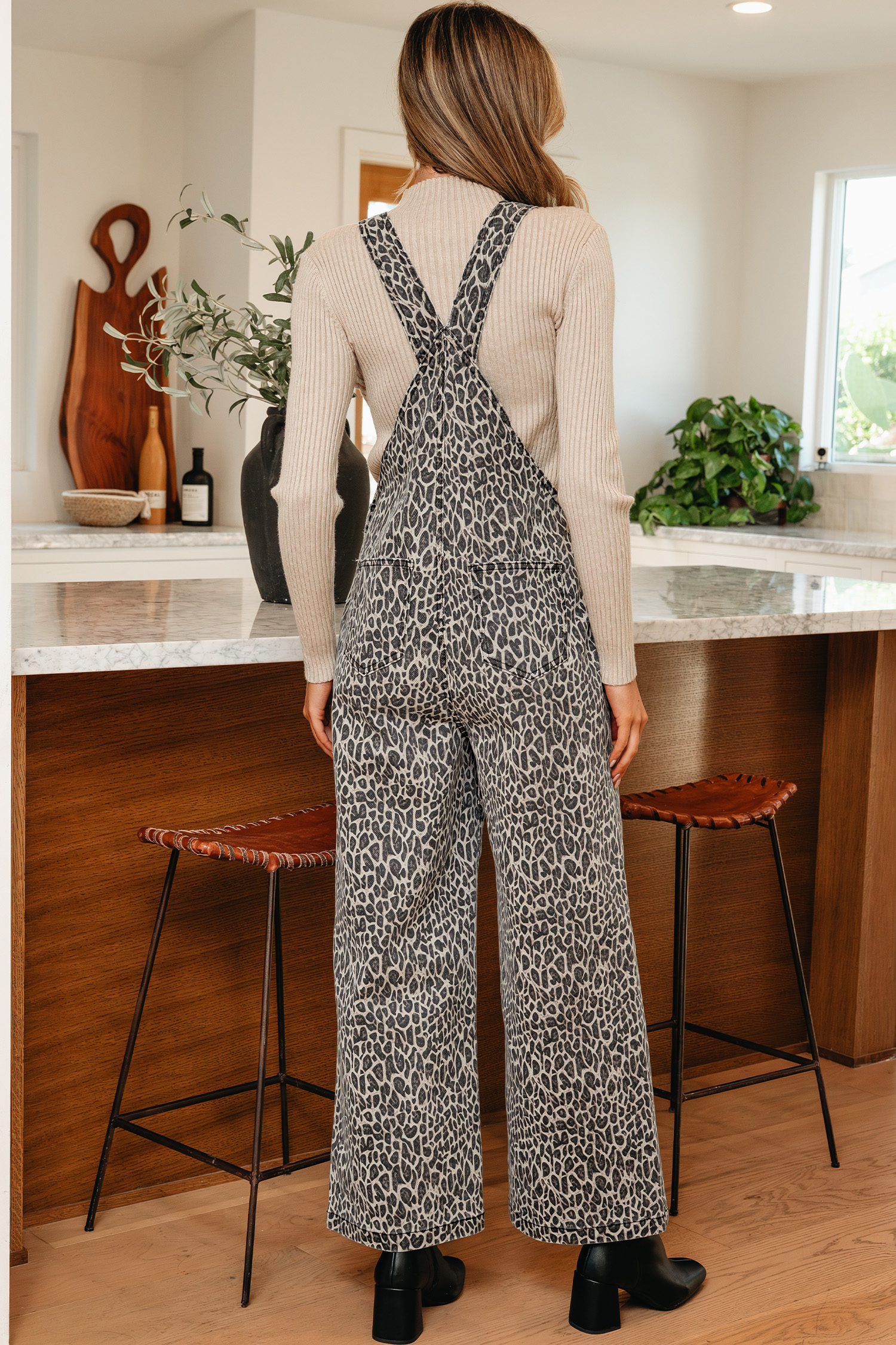 Brown  Leopard Print Straight Leg Loose Denim Overall Jumpsuit - loveforevers