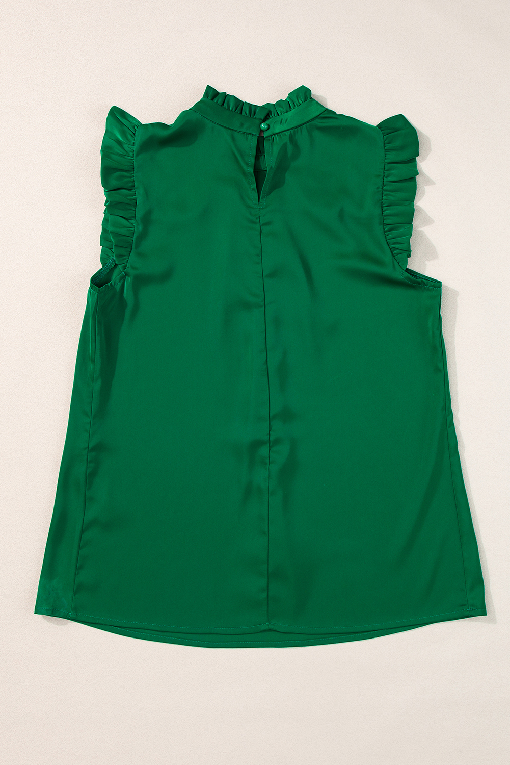 Bright Green Pleated Mock Neck Frilled Trim Sleeveless Top - loveforevers