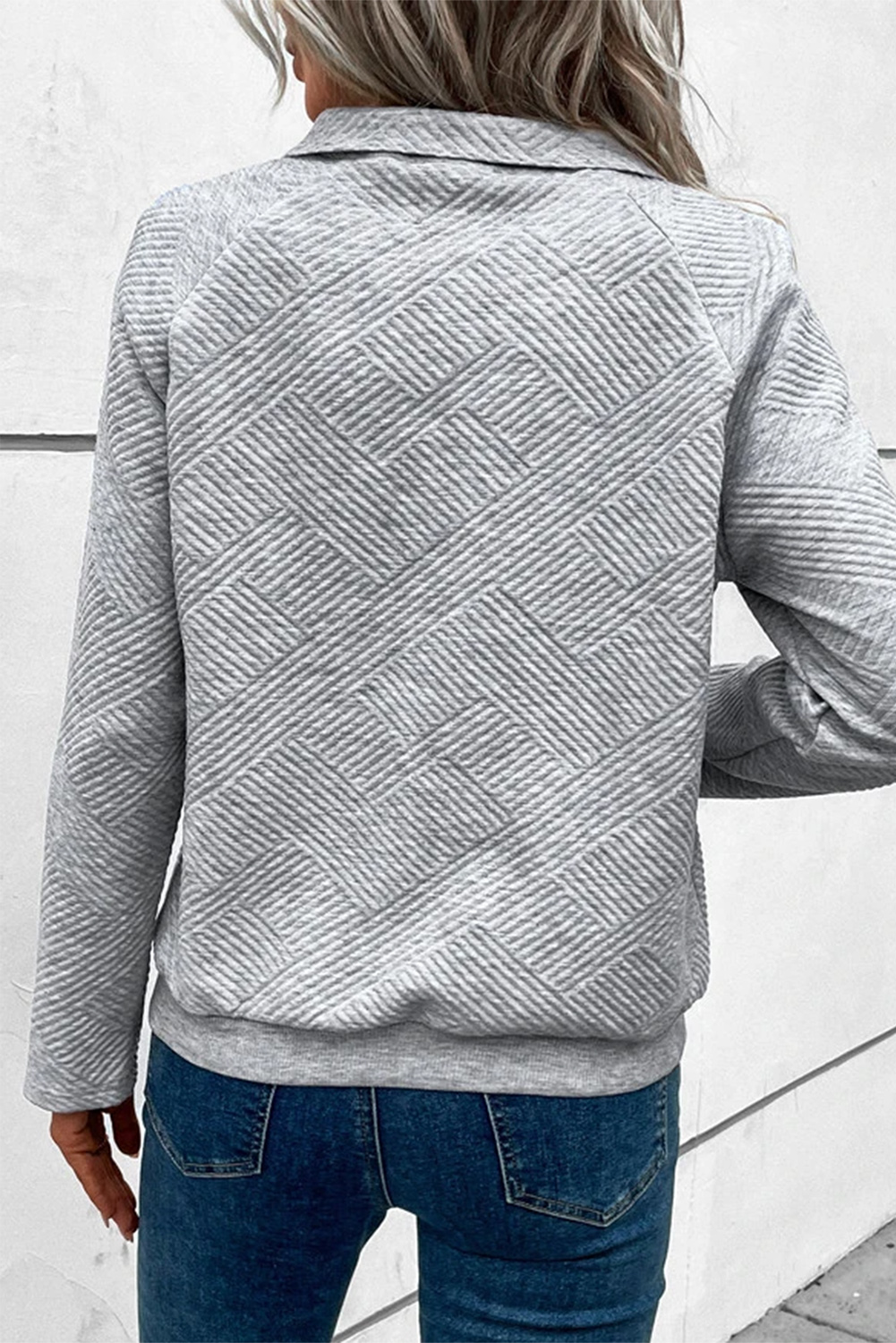 Apricot  Asymmetric Buttons Detail High Neck Textured Sweatshirt - loveforevers