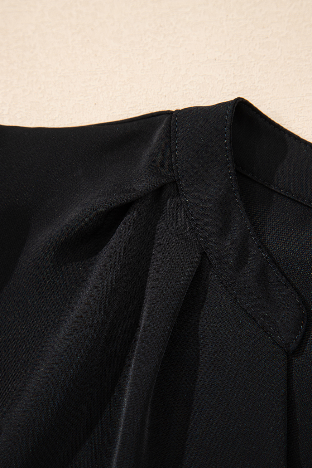 Black Silky Notched Neckline Petal Sleeve Blouse - loveforevers