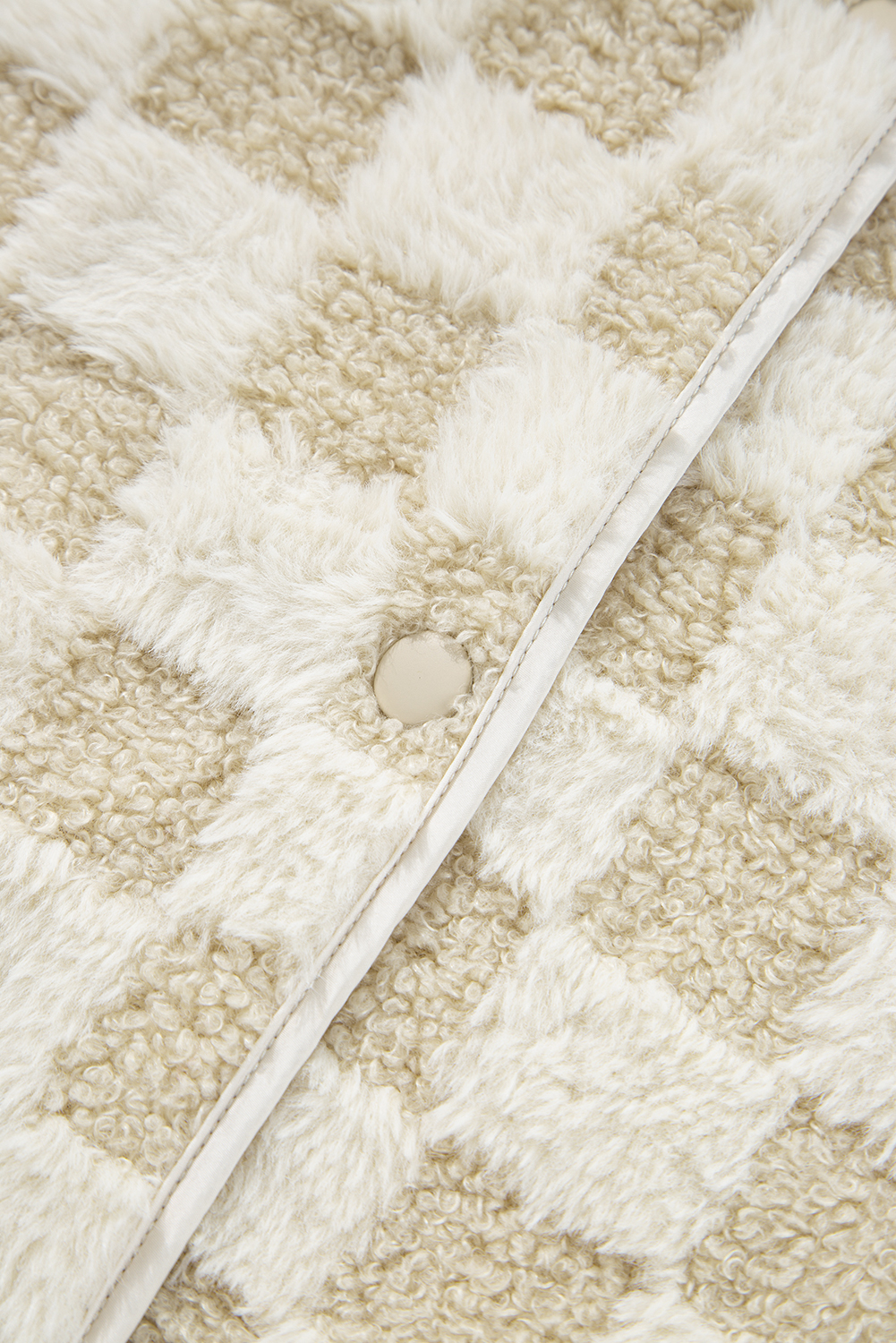 Khaki Sherpa Checkerboard Snap Button Vest Jacket With Pocket - loveforevers
