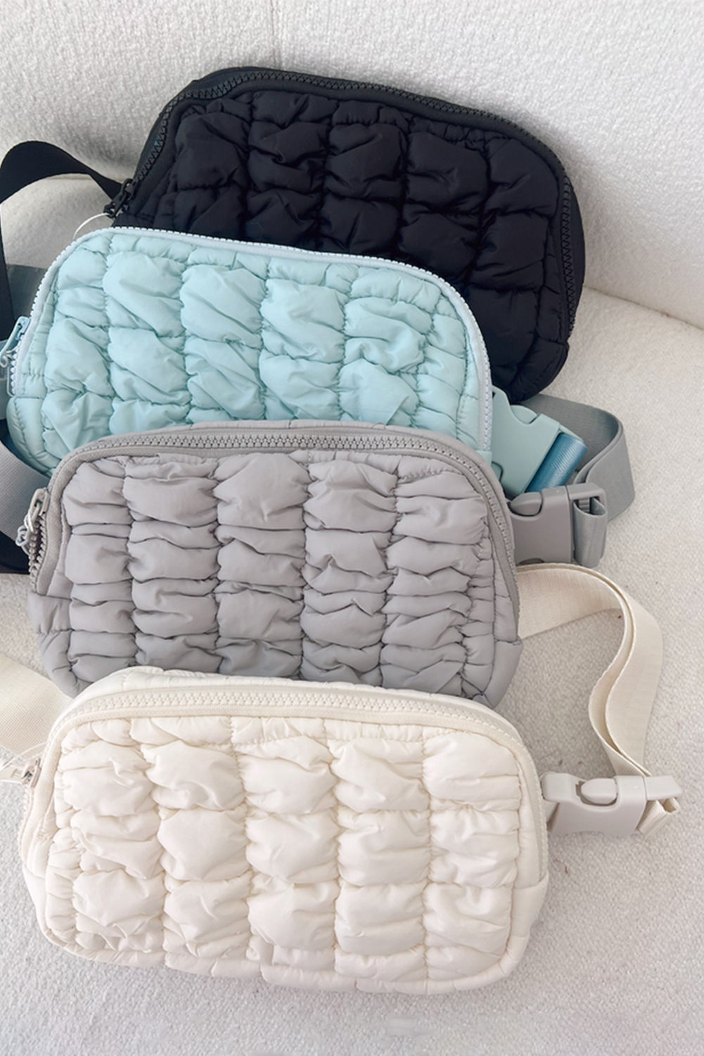 White Quilted Puffer Belt Bag Fanny Pack - loveforevers